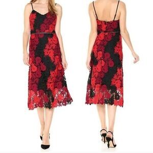 Revolve - BEBE Women's Floral Lace Slip Dress with A-line Silhouette Black Red 8